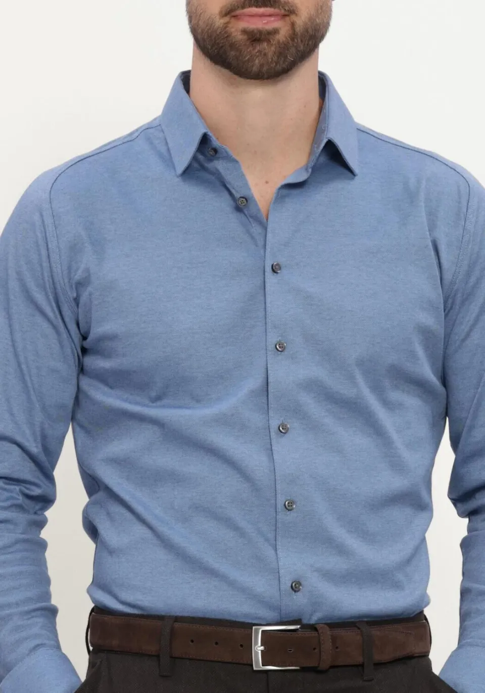 Desoto Slim Fit jersey overhemd duifblauw, foto 4