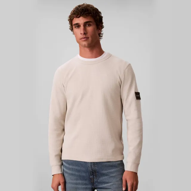Calvin Klein JEANS regular fit longsleeve met wafelstructuur - moonstruck Zand