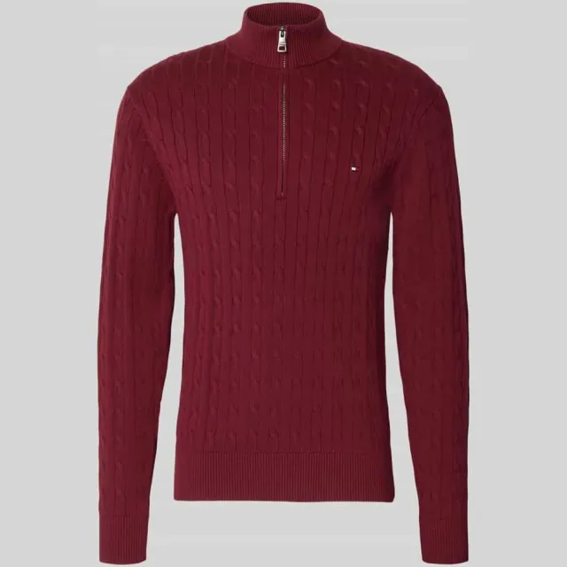 Tommy Hilfiger gebreide trui bordeaux met halve rits, foto 2