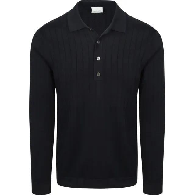 Profuomo Polo Shirt Lange Mouw Profuomo Longsleeve Poloshirt Dropneedle Navy donkerblauw