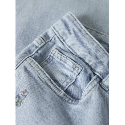 NAME IT KIDS gebloemde wide leg jeans light blue denim, foto 3