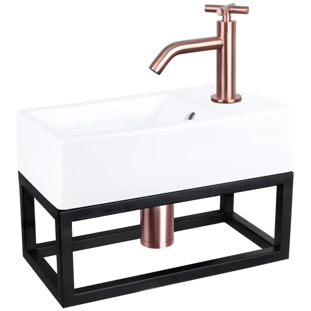Differnz Fonteinset Differnz Force Keramiek en Handoekrek 40x22x11.5 cm Wit Met Gebogen Kruis Kraan Rood Koper