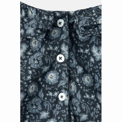 Mango Kids katoenen gebloemde romper met ruches - donkerblauw/grijs, foto 4