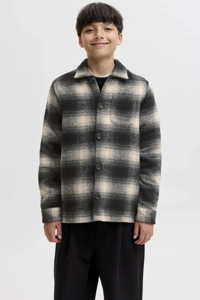 Jack & Jones JUNIOR geruit overshirt - antraciet Antraciet/ecru