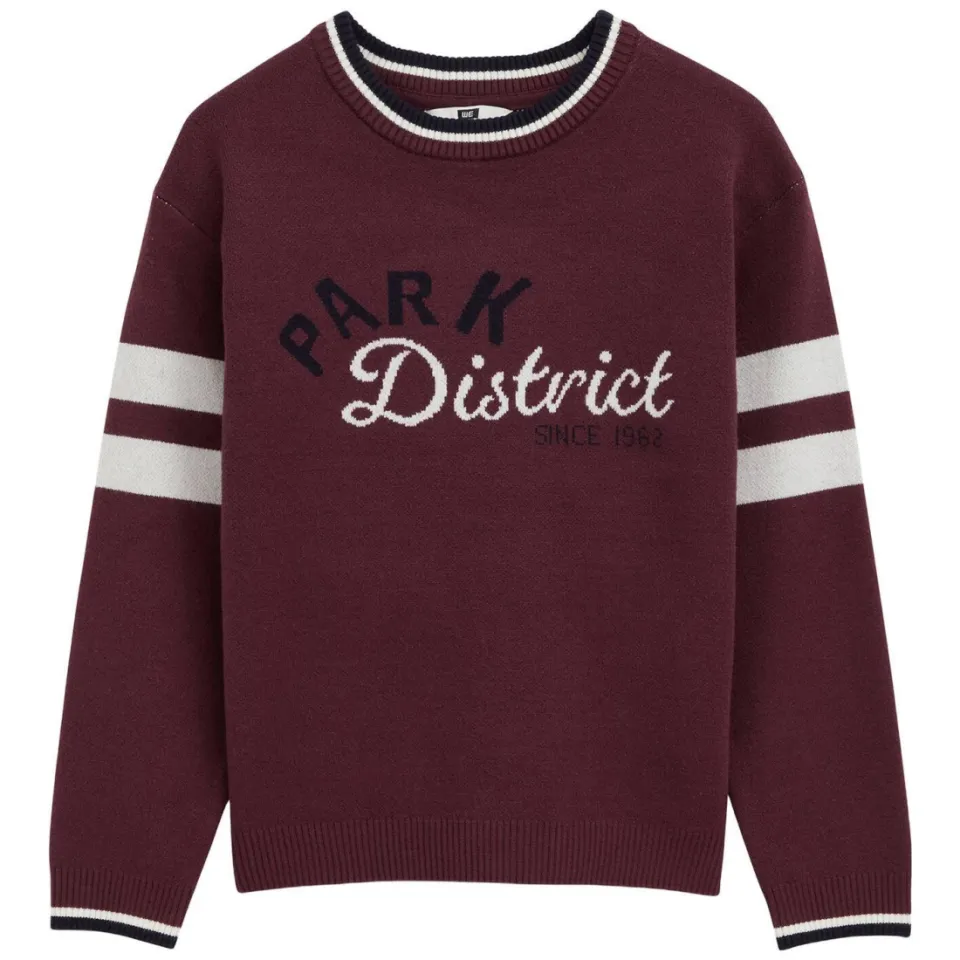 WE Fashion gestreepte gebreide trui met tekst - bordeauxrood, foto 2