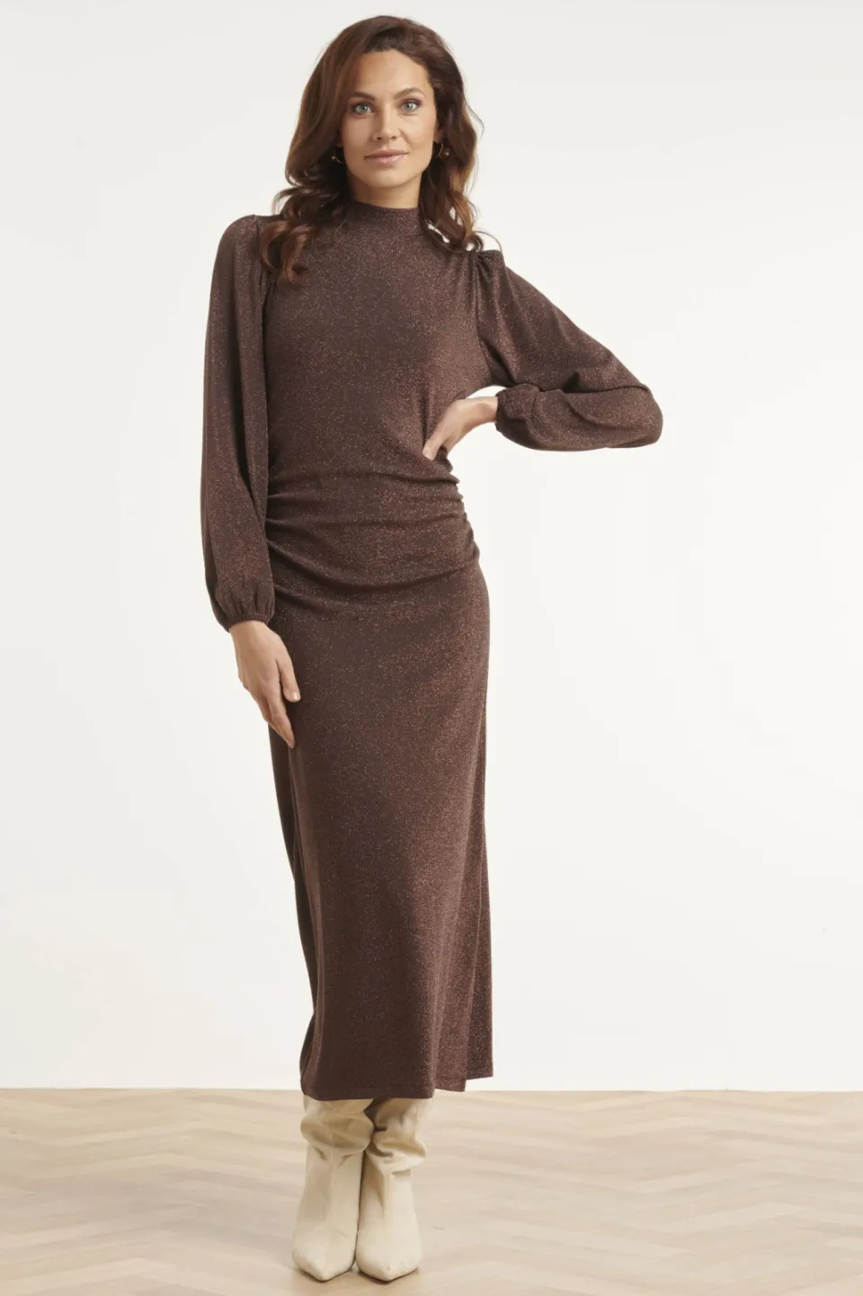 Smashed Lemon bodycon maxi jurk met glitters - bruin, foto 3