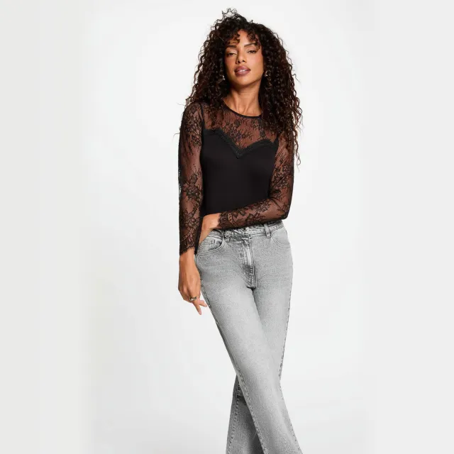Morgan kanten semi-transparante top - zwart