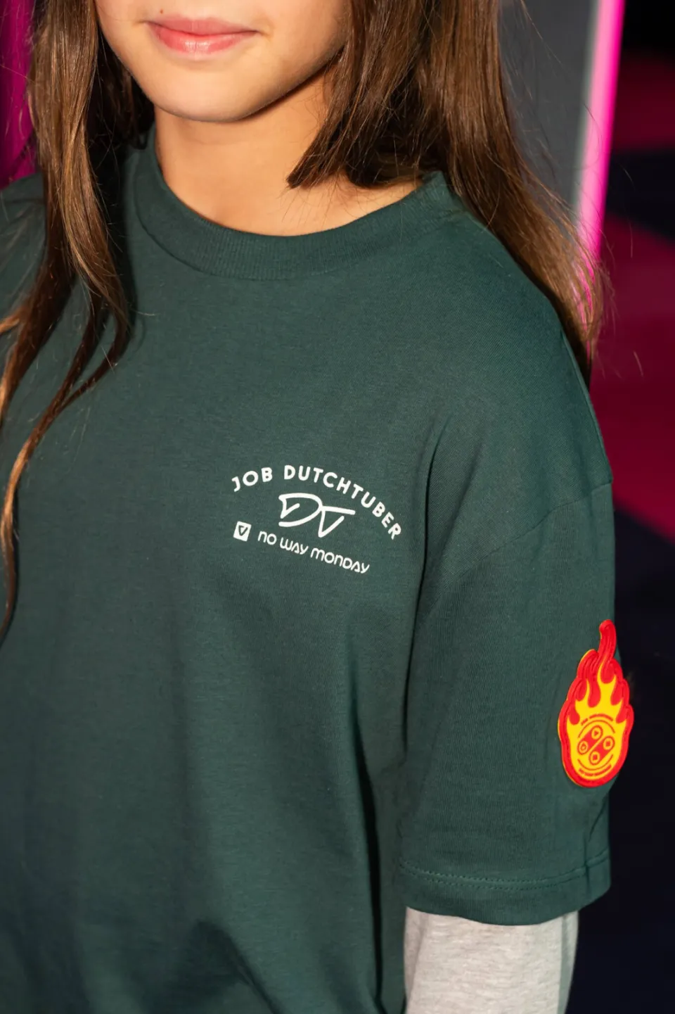 No Way Monday X Job Dutchtuber oversized longsleeve met tekst - groen/grijs, foto 6
