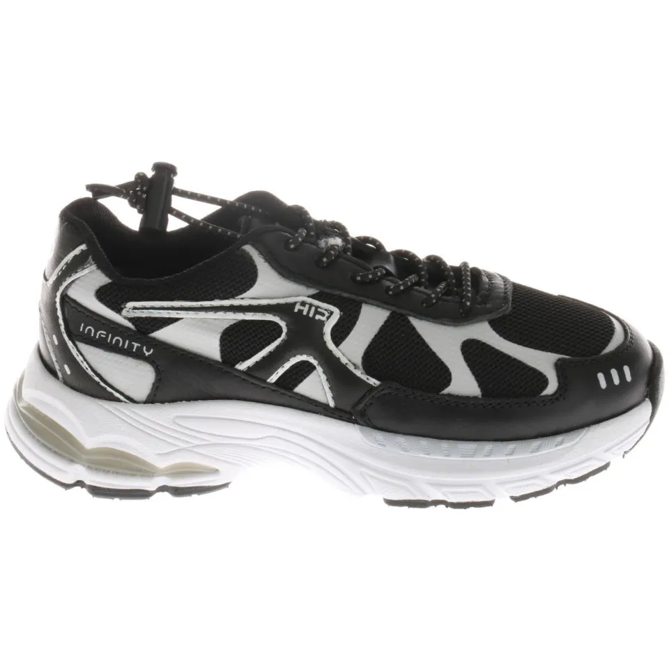 Hip leren sneakers met print - zwart/wit