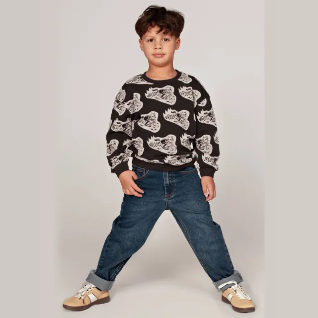 Sturdy junior oversized sweater met print - antraciet/offwhite