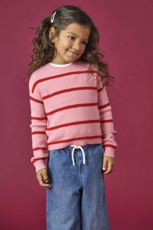 Only KIDS ONLY MINI gebreide gestreepte trui - roze Roze/rood