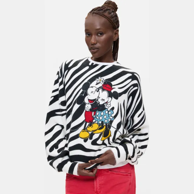 Desigual pullover met zebraprint - zwart Zwart/ecru