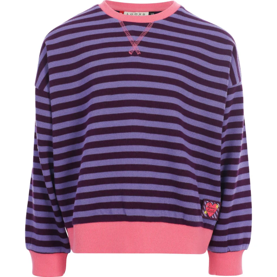 LOOXS little katoenen oversized gestreepte gebreide sweater - paars, foto 3