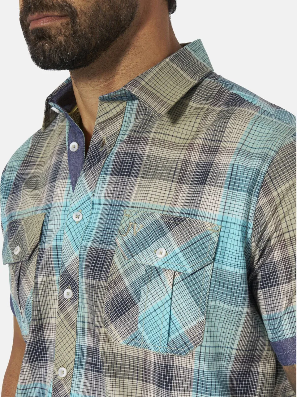 Jan Vanderstorm +FIT Collectie regular geruit casual overhemd Plus turquoise, foto 7