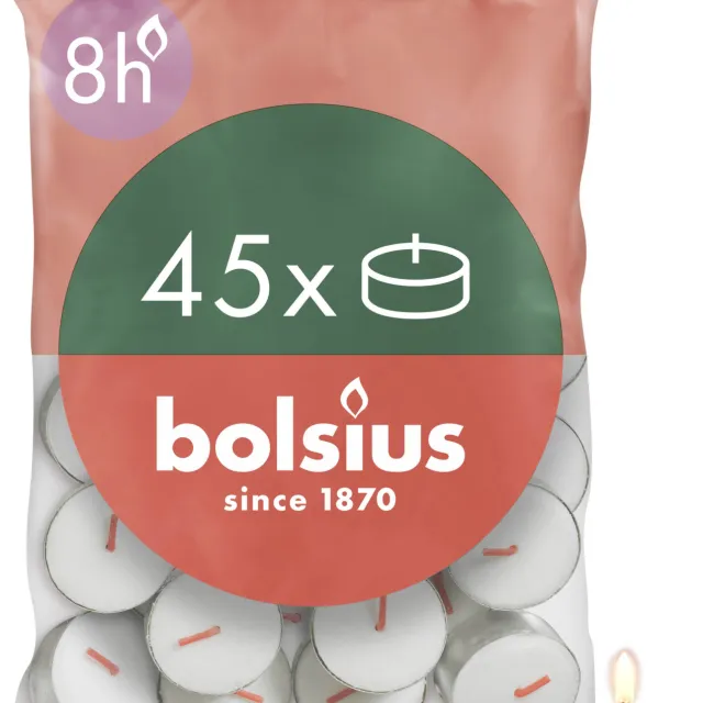 Bolsius theelichten wit 8 uur 45 stuks, foto 2