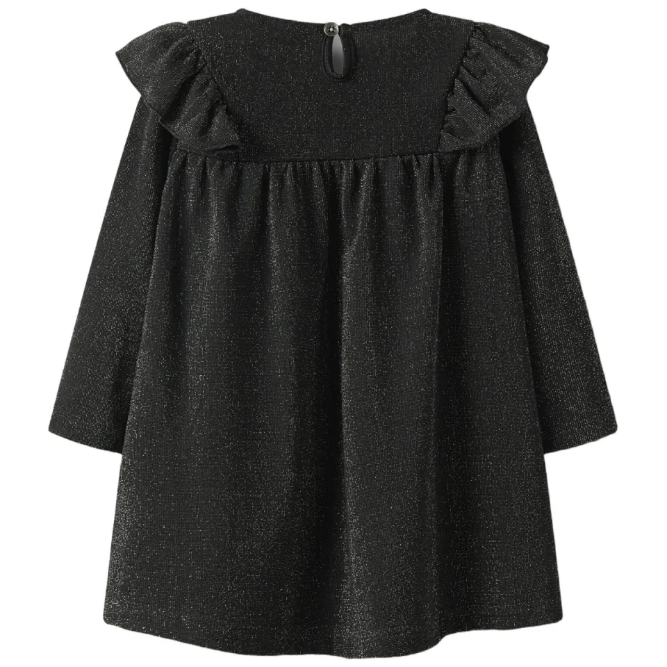 NAME IT MINI korte A-lijn glitterjurk met ruches - zwart, foto 3