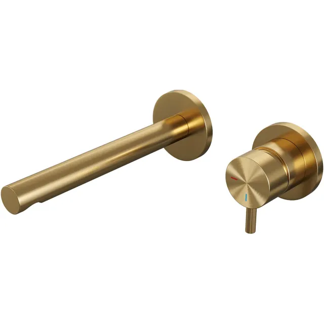 Brauer Inbouw Wastafelmengkraan Brauer Gold Edition Coldstart Rechte Uitloop Korte Ronde Hendel Rechts Geborsteld Goud PVD Met Rozetten