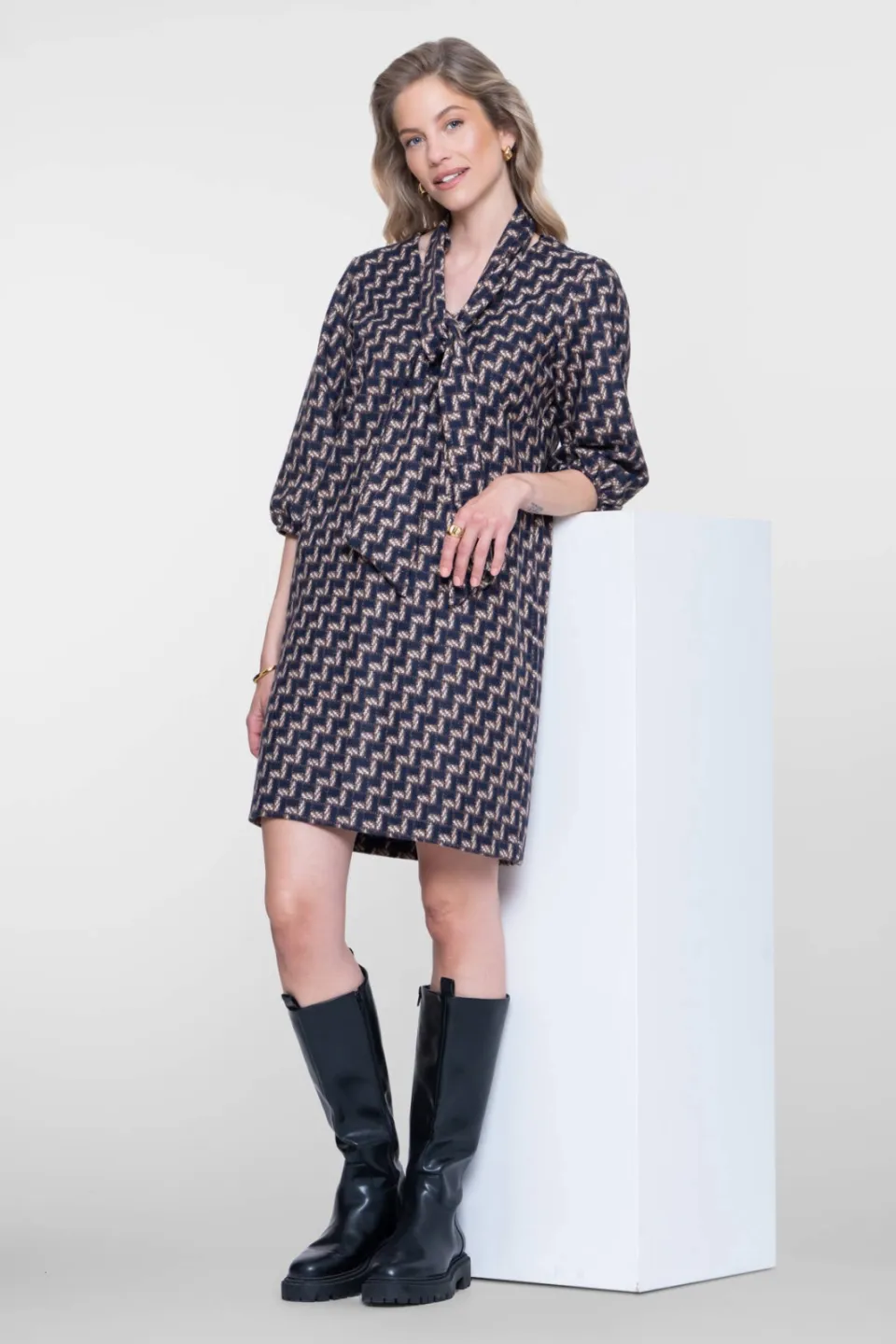 Geisha midi jurk donkerblauw, foto 4