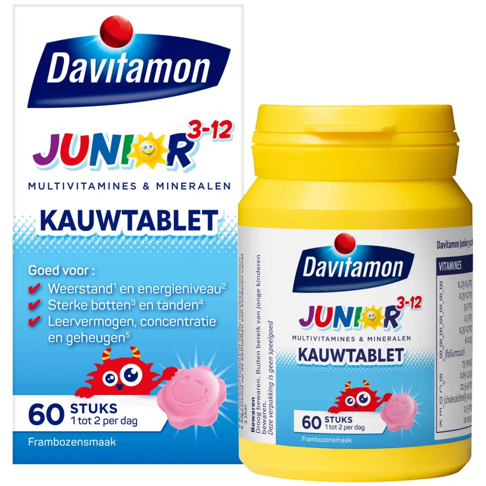 Davitamon Junior 3+ kauwtabletten framboos - 60 stuks, foto 3