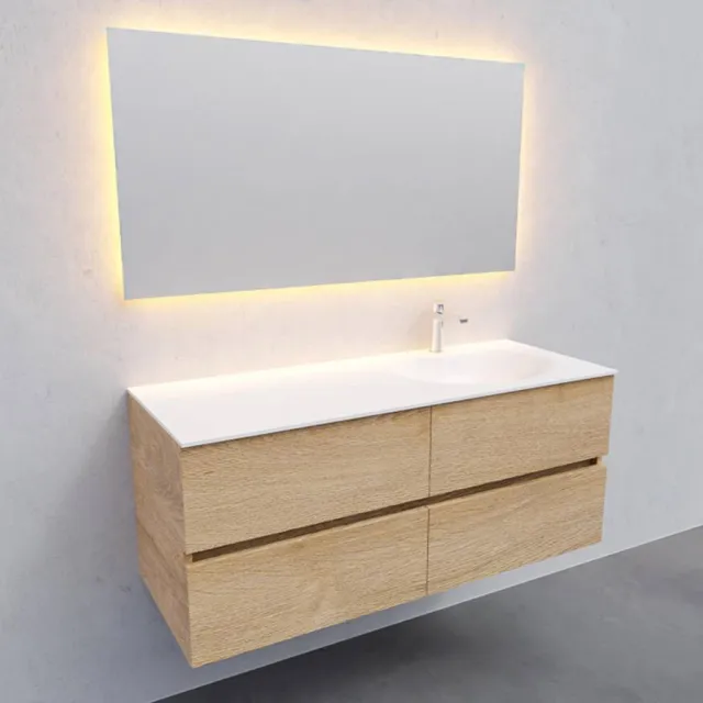 Boss & Wessing Badkamermeubel Solid Surface AQS Stockholm 120x46 cm Rechts Wood Washed Oak 4 Laden Boss & Wessing Houtlook