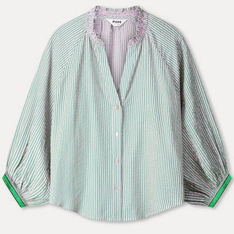 POM Amsterdam gestreepte blouse groen, foto 2