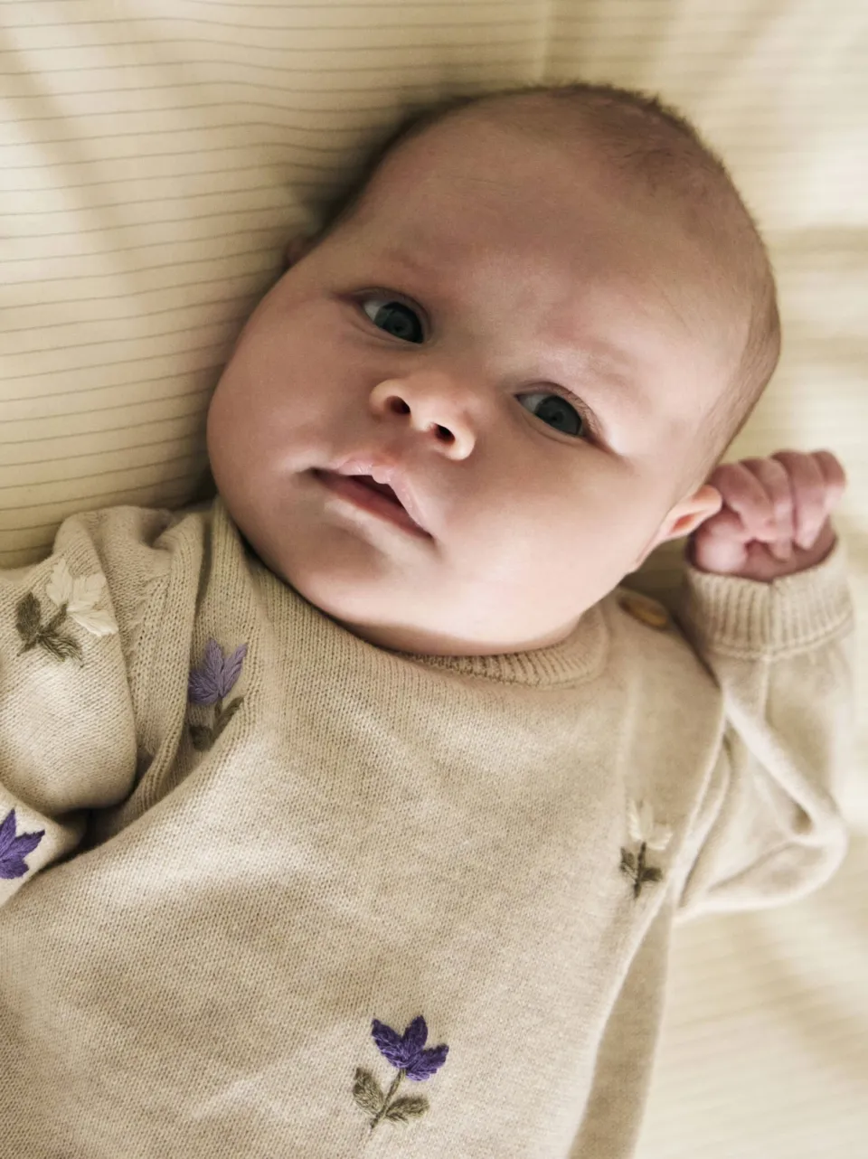 NAME IT BABY katoenen gebloemde gebreide trui met borduursels - grijs