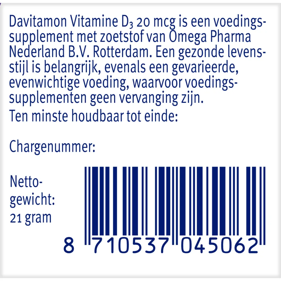 Davitamon Vitamine D3 20 mcg smelttabletten, foto 6