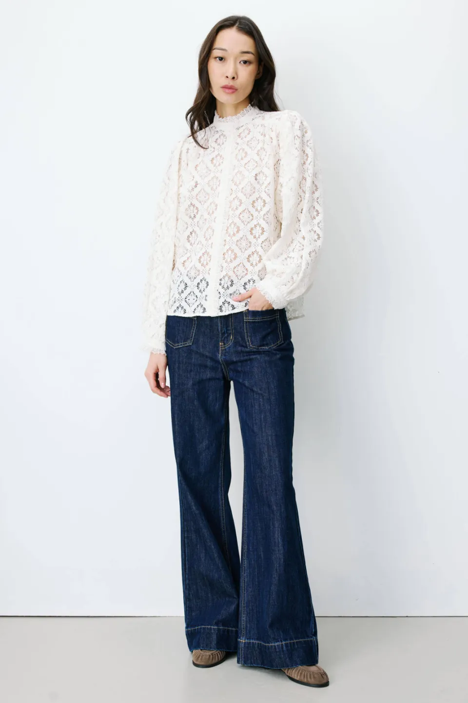 Grace & Mila blouse met kant ecru