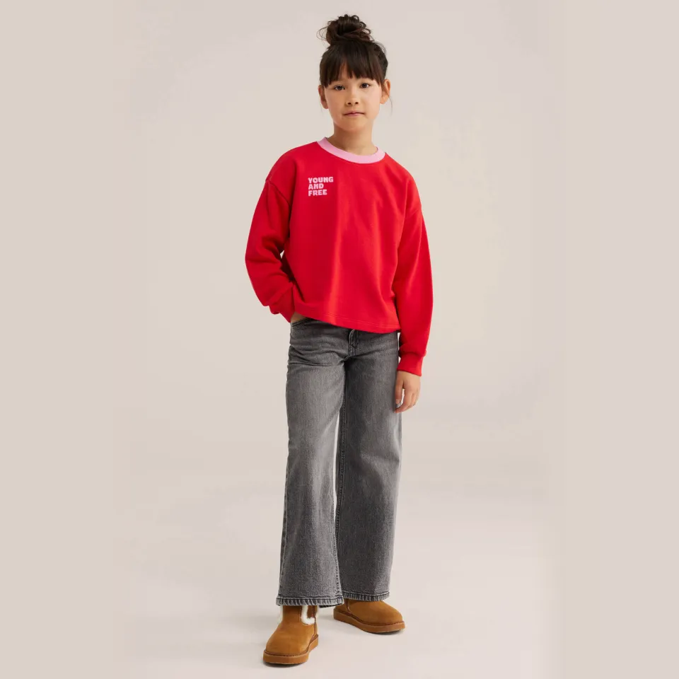 WE Fashion sweater met tekst - rood/lichtroze