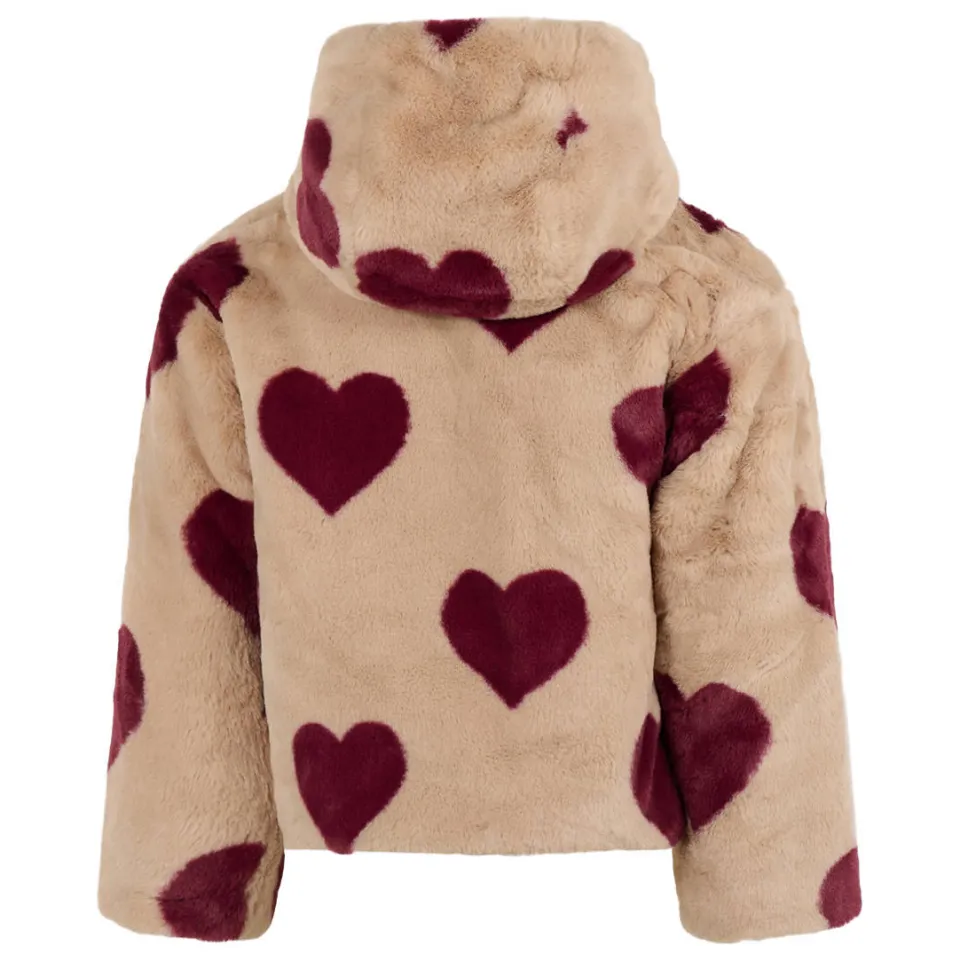 Shoeby teddy winterjas met hartjes - beige/donkerrood, foto 3