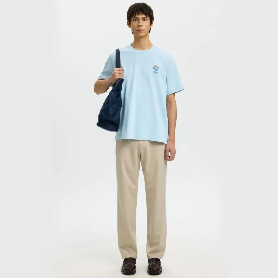 Selected regular T-shirt met backprint lichtblauw skyway, foto 4