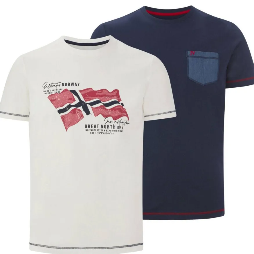Jan Vanderstorm Balden T-shirt donkerblauw/wit 2-pack, foto 3