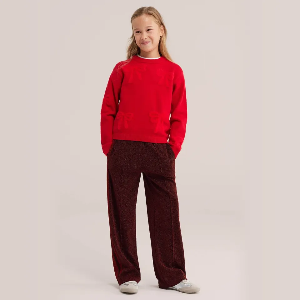 WE Fashion loose fit casual broek met glitters - donkerrood