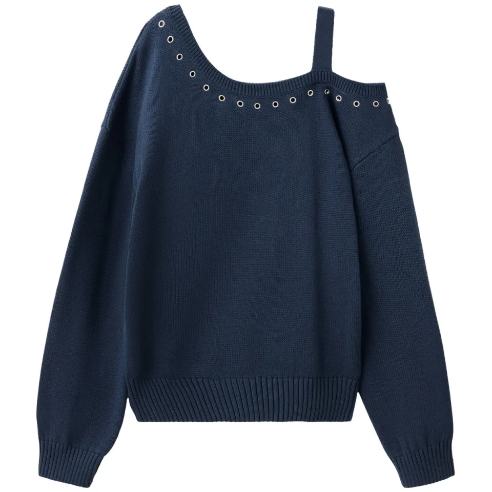 Mango TEEN katoenen gebreide trui - marineblauw, foto 2