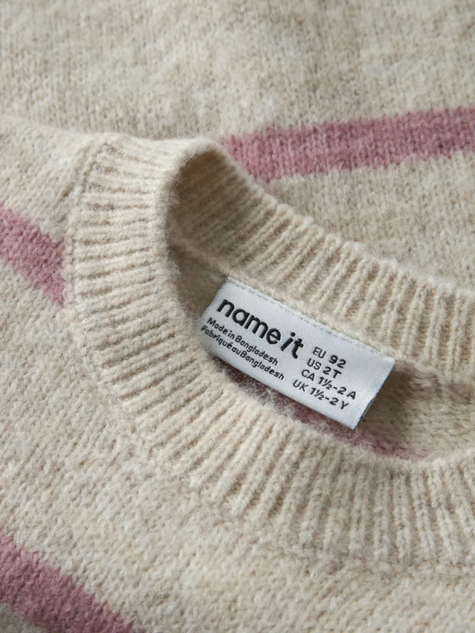NAME IT MINI rechtvallende gebreide gestreepte trui met wol - beige/roze Meisjes Polyester Ronde hals, foto 4