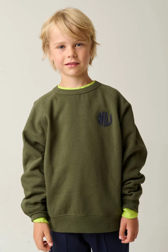 Tumble 'n Dry oversized sweater met backprint - olijfgroen