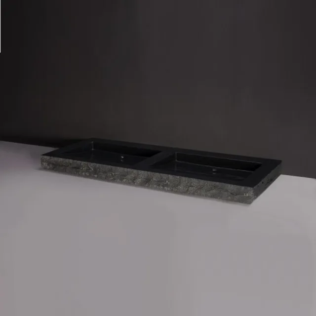 Forzalaqua Palermo Doppio Wastafel 140.5x51.5x9cm 2 wasbakken Graniet Gezoet Gekapt Antraciet 0 krgaten
