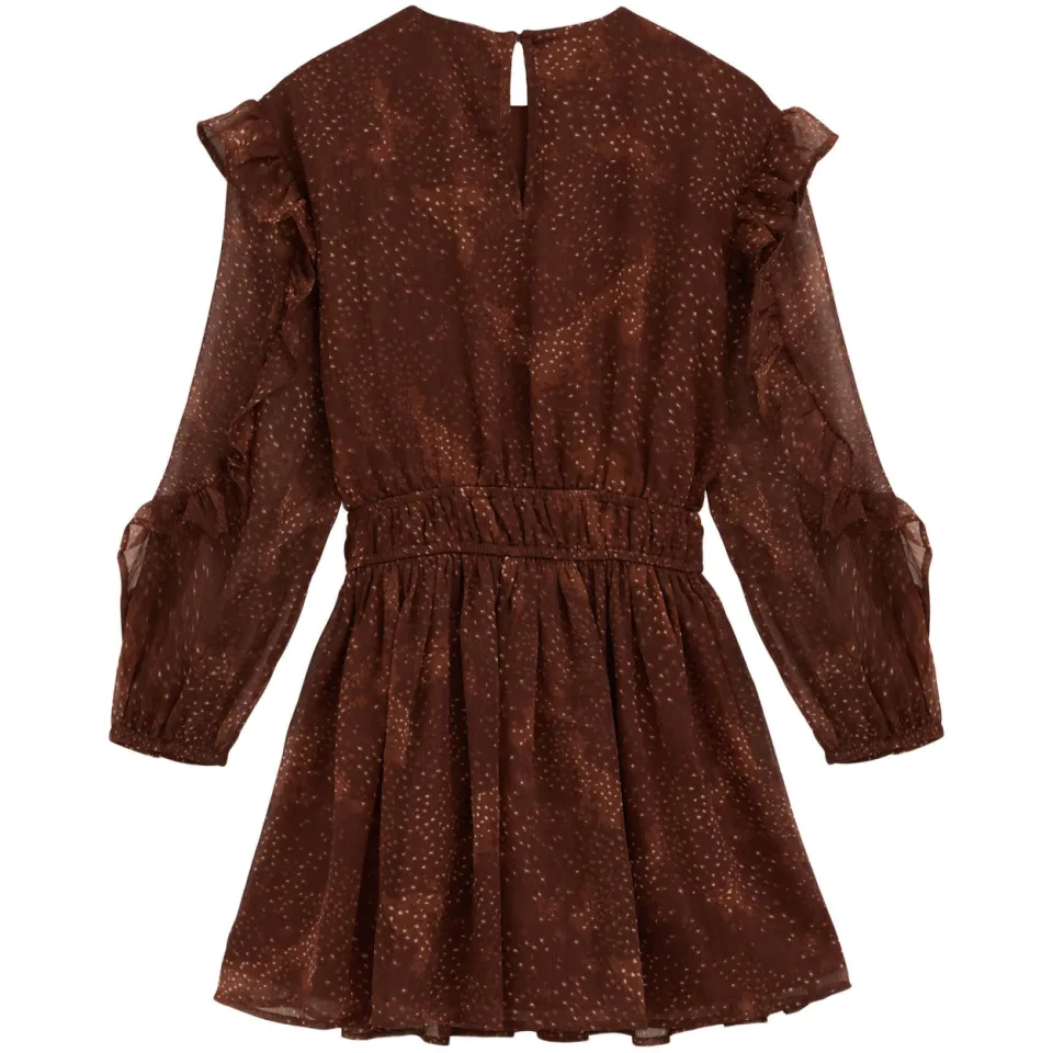 WE Fashion korte jurk met ruches bruin/ecru, foto 4