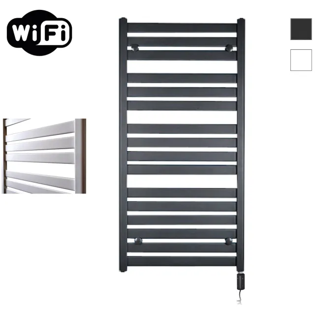 Sanicare Elektrische Radiator Sanicare HWV - Moda Met Wifi 120x60 cm Mat Zwart 876W Met Thermostaat Zwart Rechtsonder