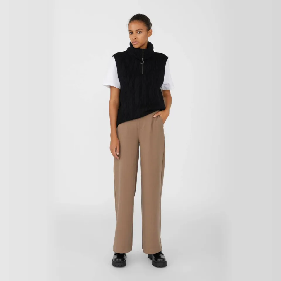 Object wide leg pantalon OBJLISA van polyester taupe