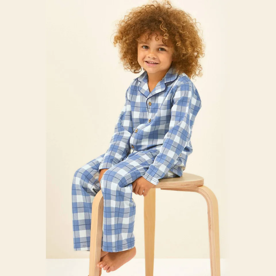 Little Label geruite pyjama blauw met klassieke kraag, foto 2