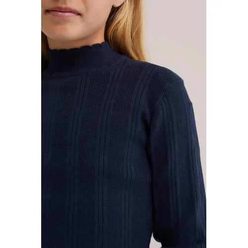 WE Fashion longsleeve donkerblauw opstaande kraag, foto 4