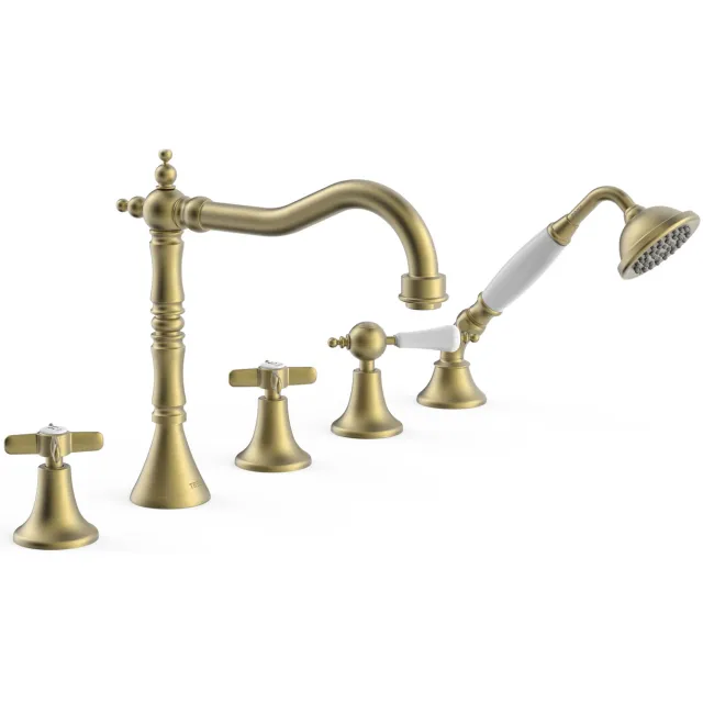 Tres Badrandkraan Tres Clasic Mengkraan Incl. Omstelknop en Handdouche Verouderd Messing Mat
