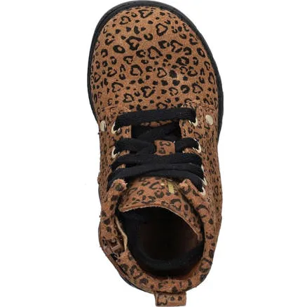 Nelson Kids suède veterboots met panterprint cognac, foto 4