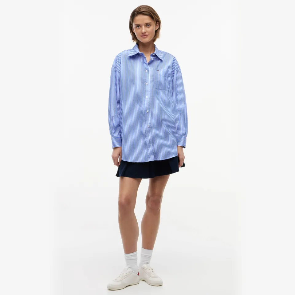 Tommy Jeans katoenen blouse blauw/wit, foto 3