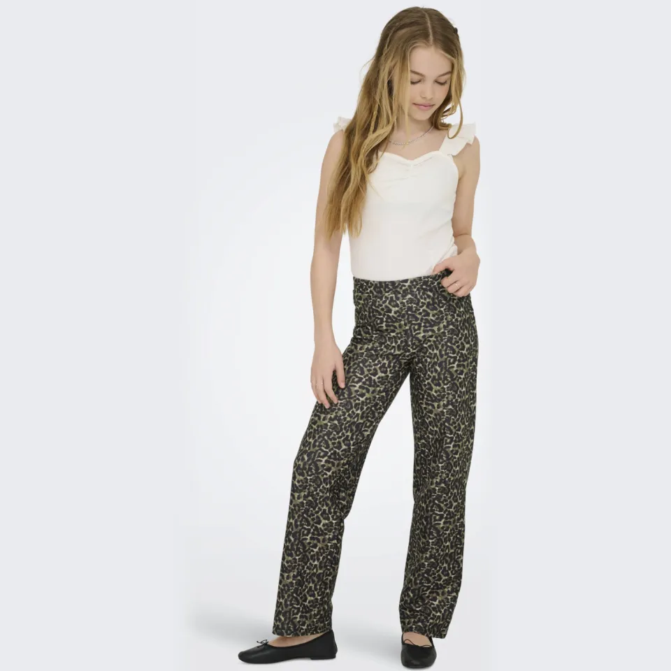 Only wide leg casual broek luipaardprint Black