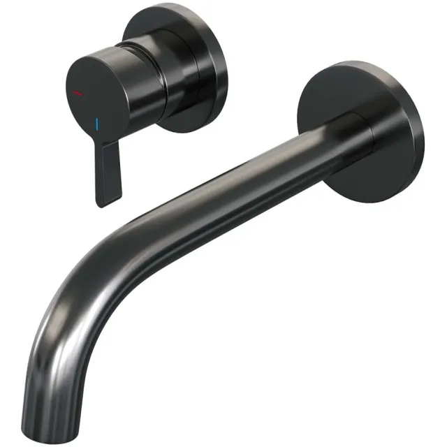 Brauer Inbouw Wastafelmengkraan Brauer Gunmetal Edition Coldstart Gebogen Uitloop Halfronde Hendel Links Geborsteld Gunmetal PVD Met Rozetten