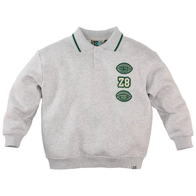 Z8 kids sweater met borduursels en tekst - grijs/groen Grijs melange/groen
