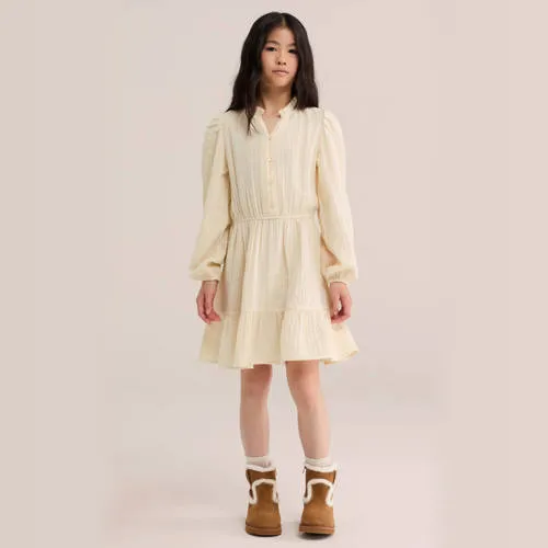 WE Fashion midi jurk met plooien beige, foto 4