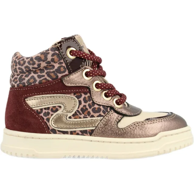 Develab leren sneaker aubergine goud Aubergine/goud